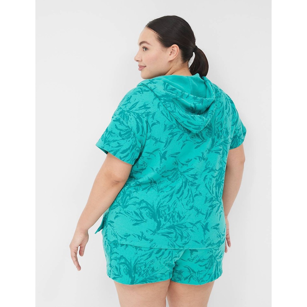Livi Lane Bryant Teal Tropical Print Short Sleeve Hoodie Top 18/20 NEW Summer